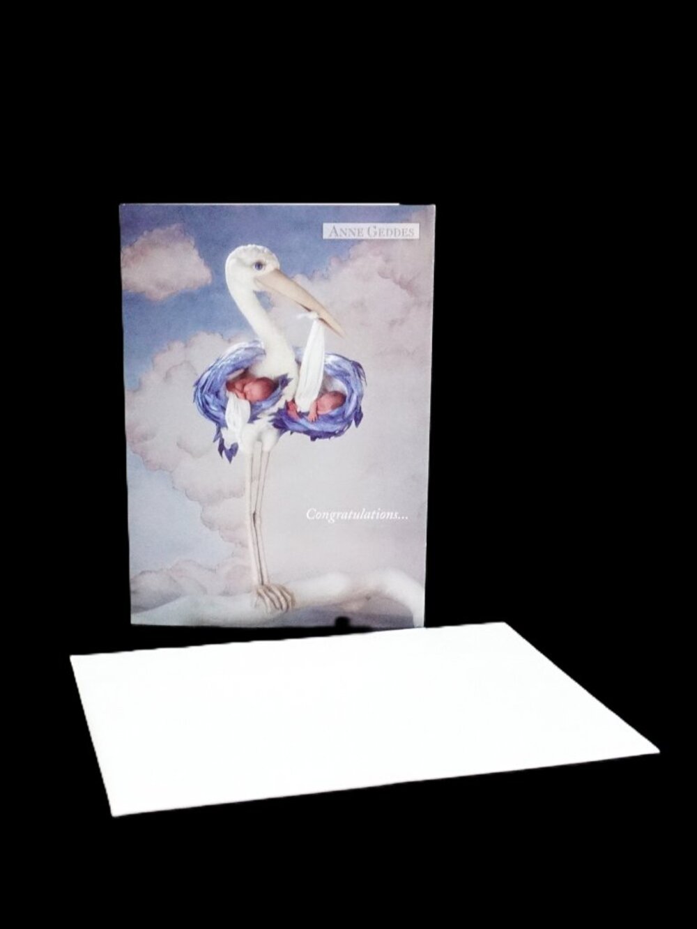 Anne Geddes Vintage Hallmark New Baby Stork Note Greeting Card
